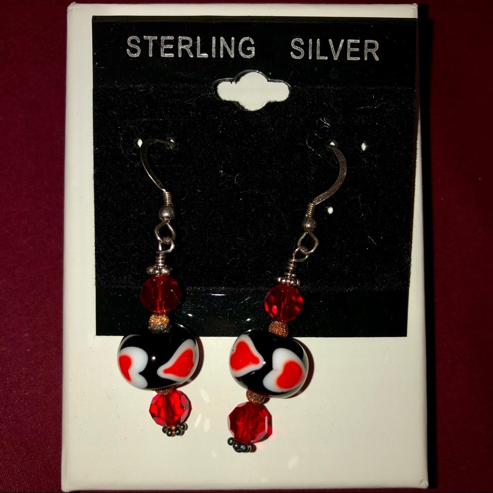 Sterling Silver Red Beaded Earrings
